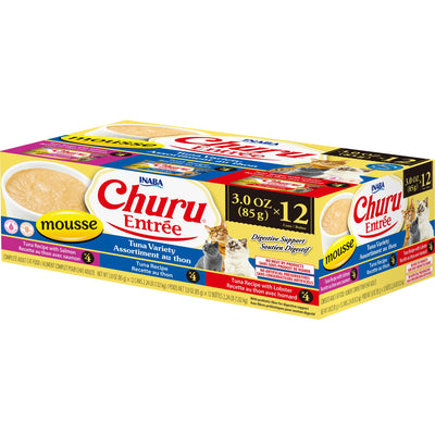 INABA Cat Complete and Balanced Wet Food Churu Entrée Mousse Tuna Variety Multi Pack Can 85g x 12