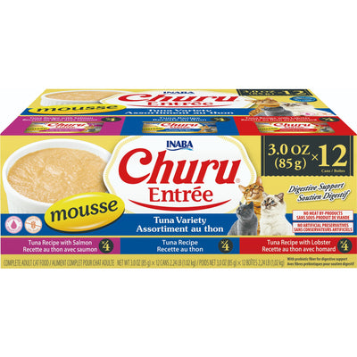 INABA Cat Complete and Balanced Wet Food Churu Entrée Mousse Tuna Variety Multi Pack Can 85g x 12