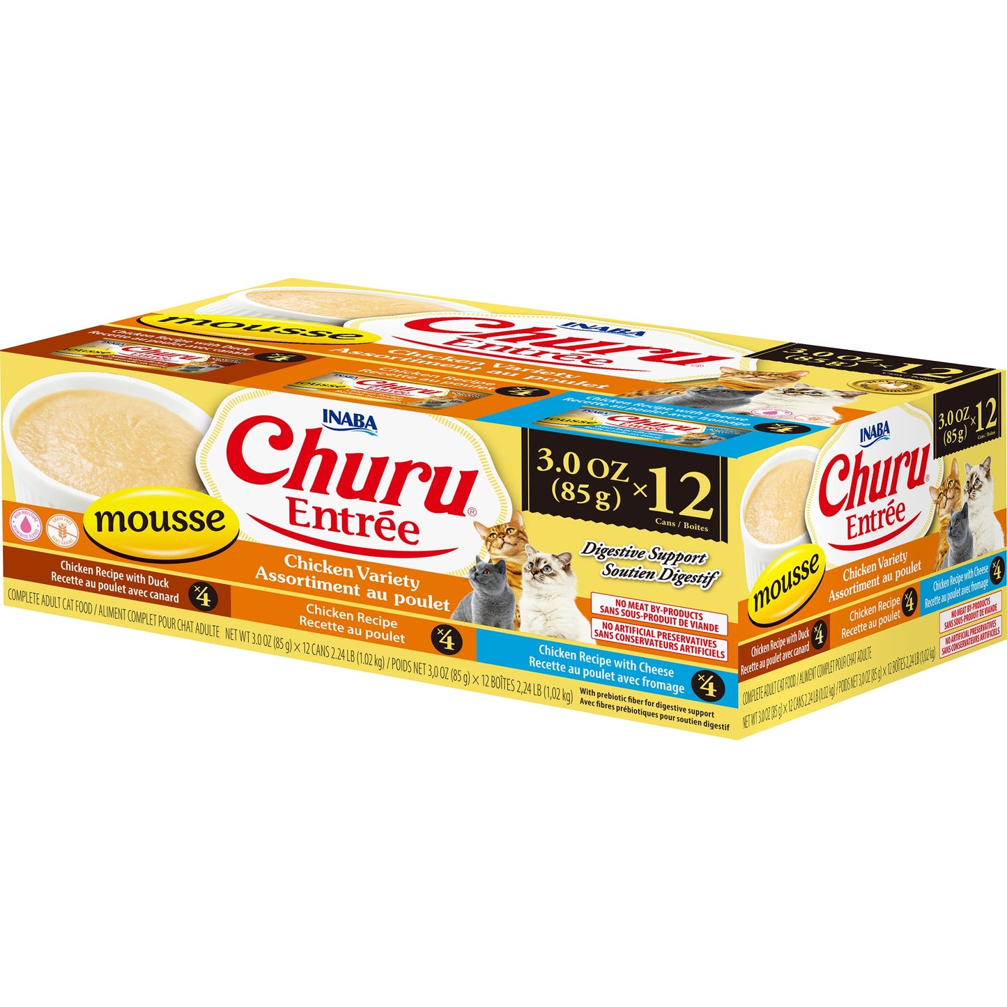 INABA Cat Complete and Balanced Wet Food Churu Entrée Mousse Chicken Variety Multi Pack Can 85g x 12