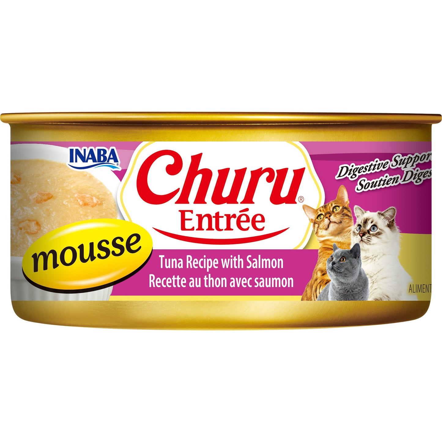 INABA Cat Complete and Balanced Wet Food Churu Entrée Mousse Tuna Recipe with Salmon Can 156g