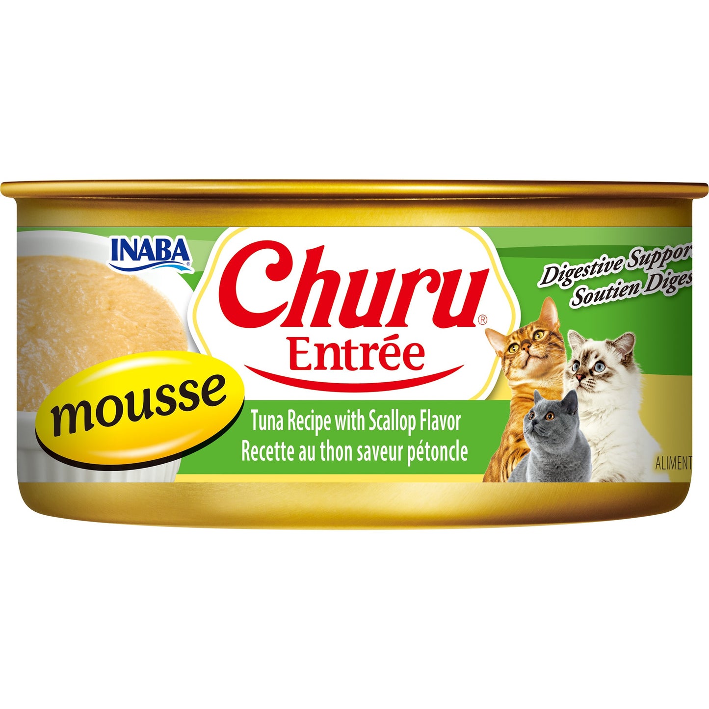 INABA Cat Complete and Balanced Wet Food Churu Entrée Mousse Tuna Recipe with Scallop Flavor Can 156g