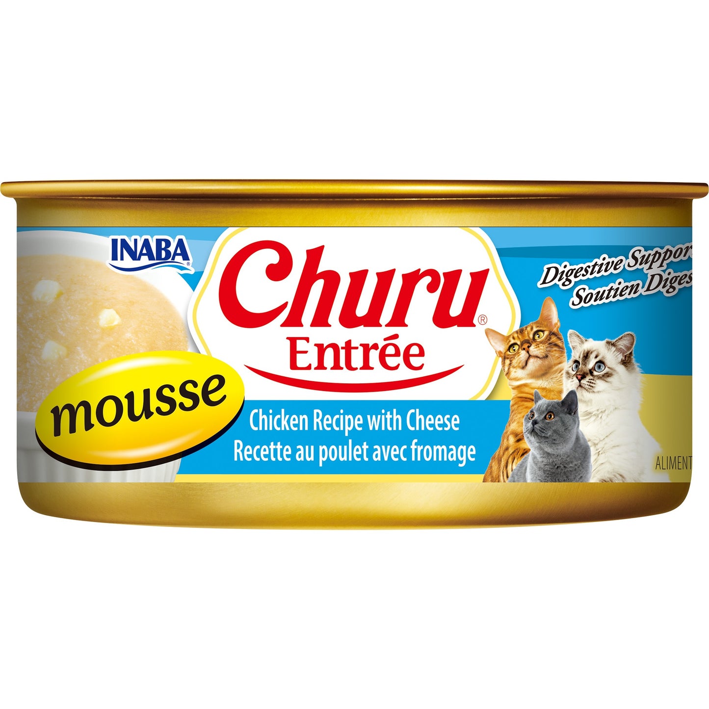 INABA Cat Complete and Balanced Wet Food Churu Entrée Mousse Chicken Recipe with Cheese Can 156g