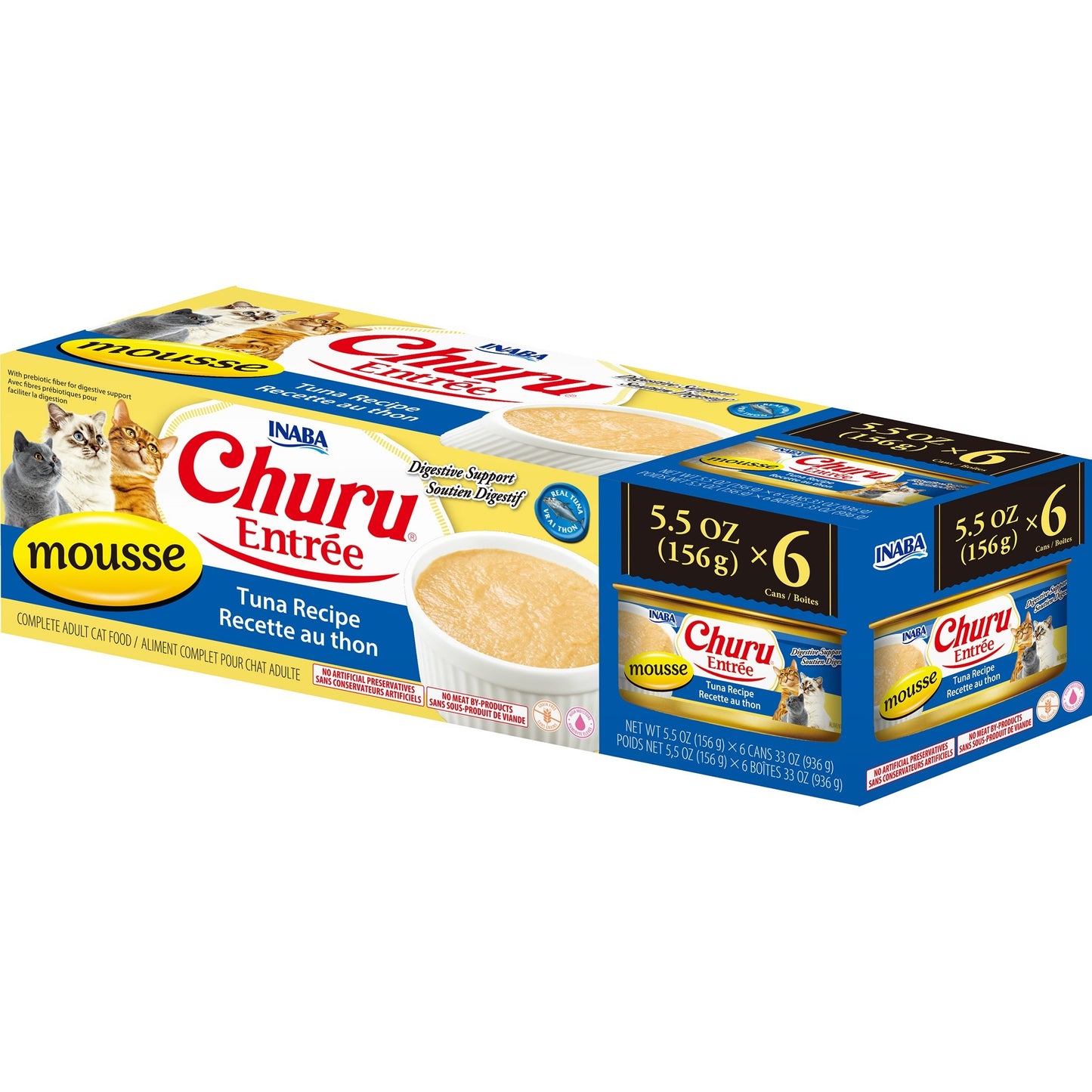 INABA Cat Complete and Balanced Wet Food Churu Entrée Mousse Tuna Recipe Multi Pack Can 156g x 6