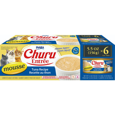INABA Cat Complete and Balanced Wet Food Churu Entrée Mousse Tuna Recipe Multi Pack Can 156g x 6