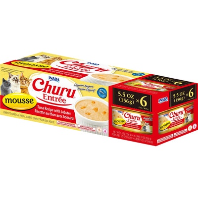 INABA Cat Complete and Balanced Wet Food Churu Entrée Mousse Tuna Recipe with Lobster Multi Pack Can 156g x 6