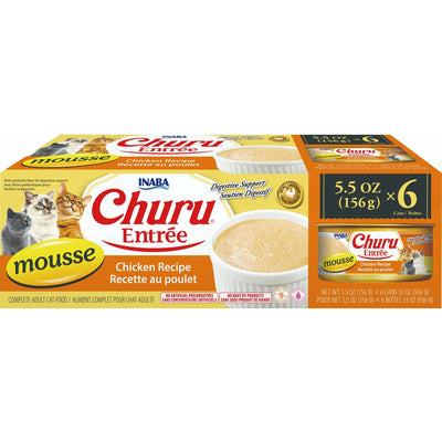 INABA Cat Complete and Balanced Wet Food Churu Entrée Mousse Chicken Recipe Multi Pack Can 156g x 6