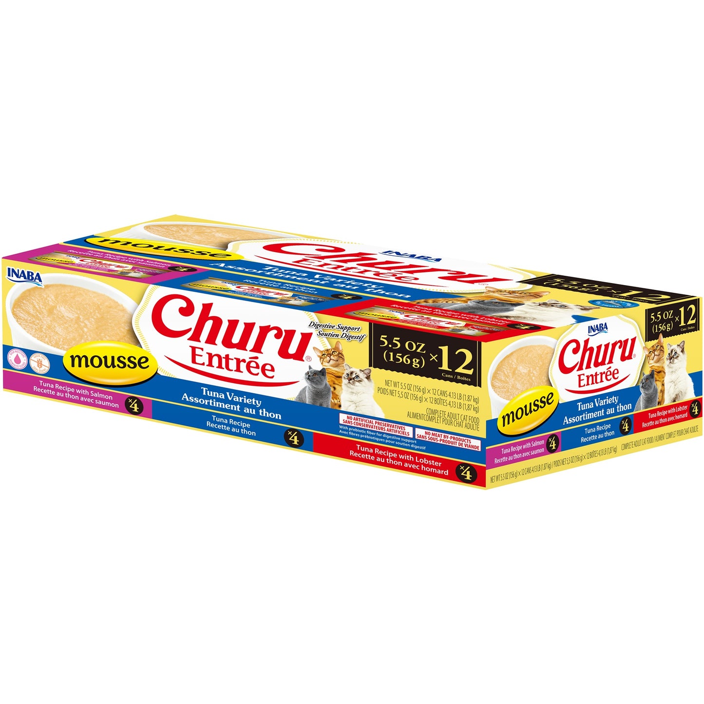 INABA Cat Complete and Balanced Wet Food Churu Entrée Mousse Tuna Variety Multi Pack Can 156g x 12