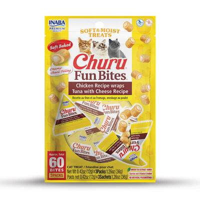 Inaba Cat Treat Churu Fun Bites Chicken Recipe wraps Tuna with Cheese Recipe