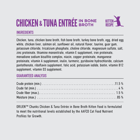 ORIJEN Cat Wt Food CHUNKS & SHREDS - Chicken & Tuna Recipe for Kittens
