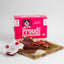 Proudi premium raw food for dogs packaging with ingredients on a wooden board.