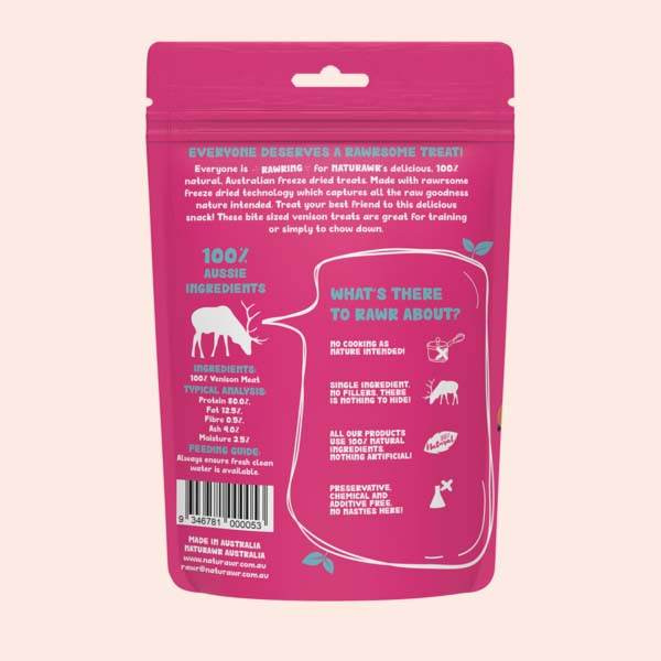 Naturawr Freeze-Dried Dog Treats Venison Bites 50g