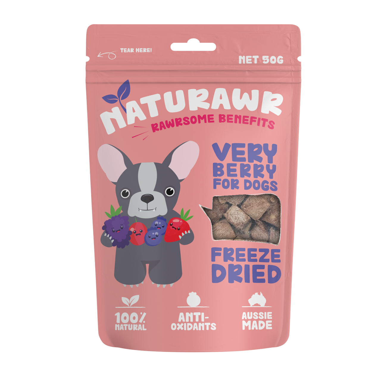 Naturawr Freeze-Dried Dog Treats Very Berry with Kangaroo 50g