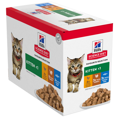 Hill's Science Diet Kitten Cat Wet Food Kitten Favorite Selection Variety Pouches 85g x 12