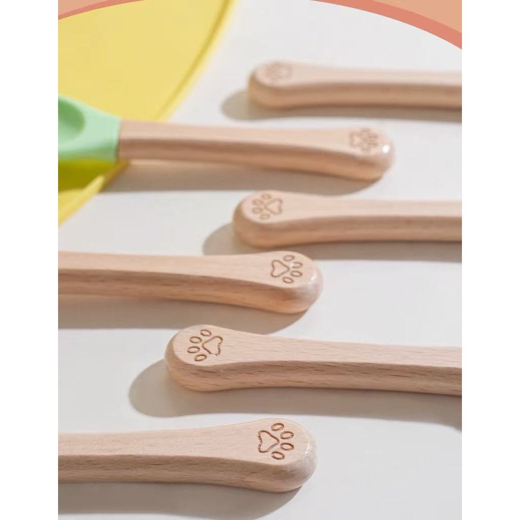 Wooden Handle Silicone Reusable Pet Food Can Spoon