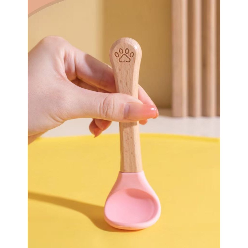 Wooden Handle Silicone Reusable Pet Food Can Spoon