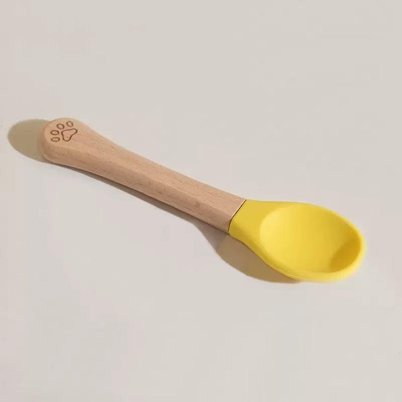 Wooden Handle Silicone Reusable Pet Food Can Spoon