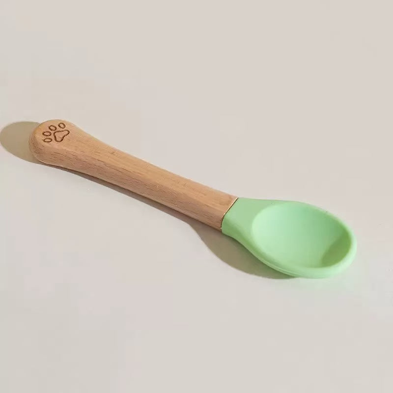 Wooden Handle Silicone Reusable Pet Food Can Spoon