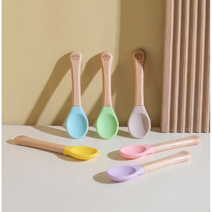 Wooden Handle Silicone Reusable Pet Food Can Spoon