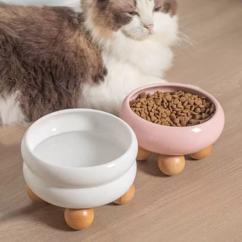 Ceramic Pet Bowls with Wood Stand