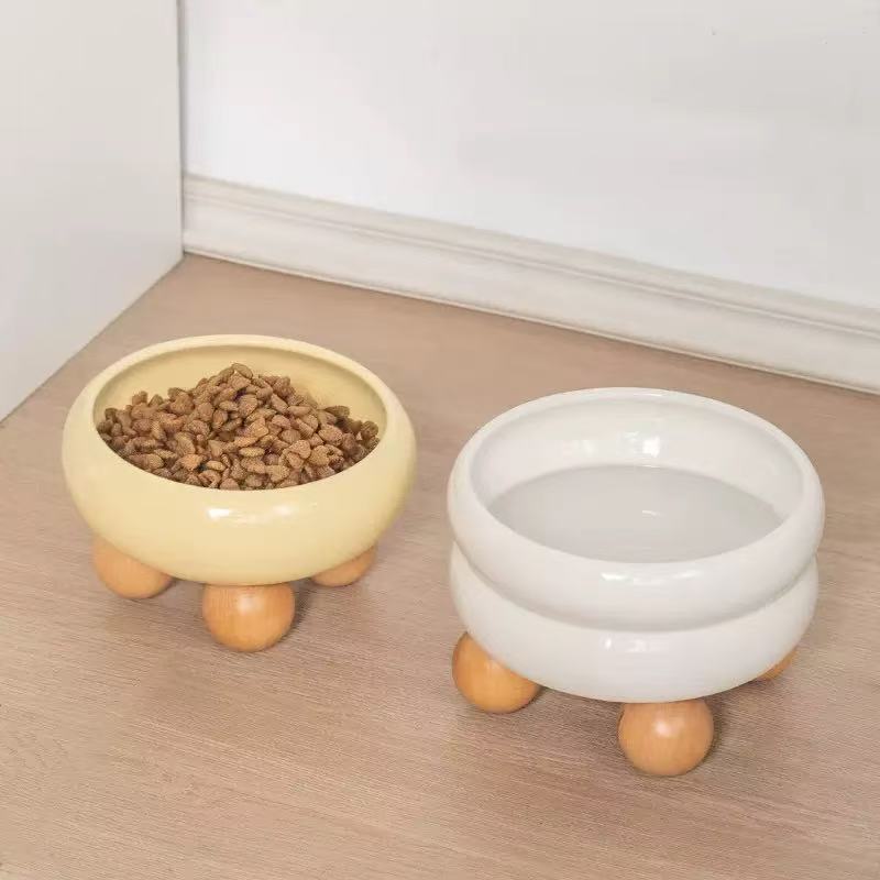 Ceramic Pet Bowls with Wood Stand