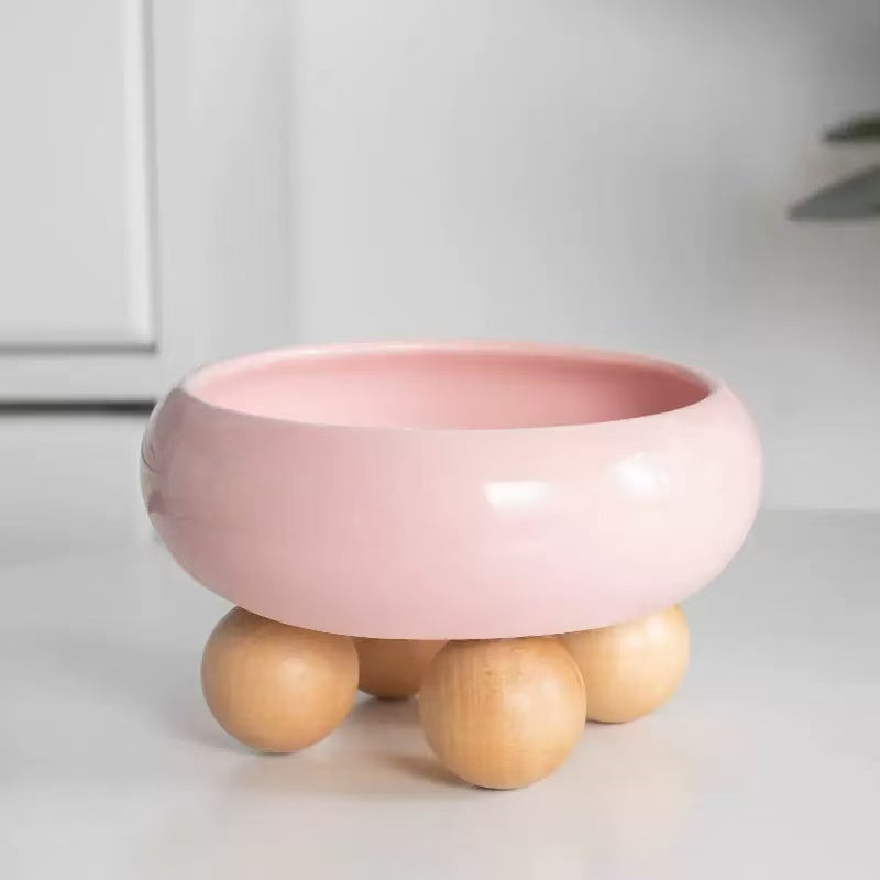 Ceramic Pet Bowls with Wood Stand