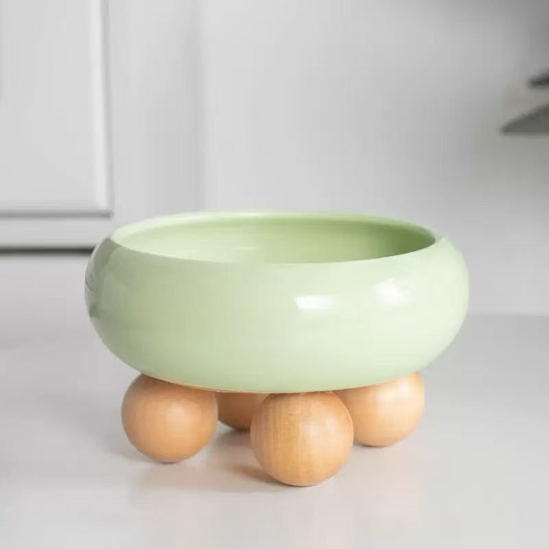 Ceramic Pet Bowls with Wood Stand