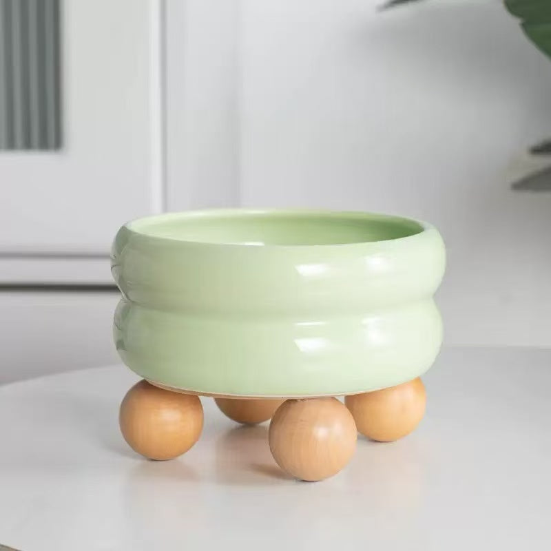 Ceramic Pet Bowls with Wood Stand