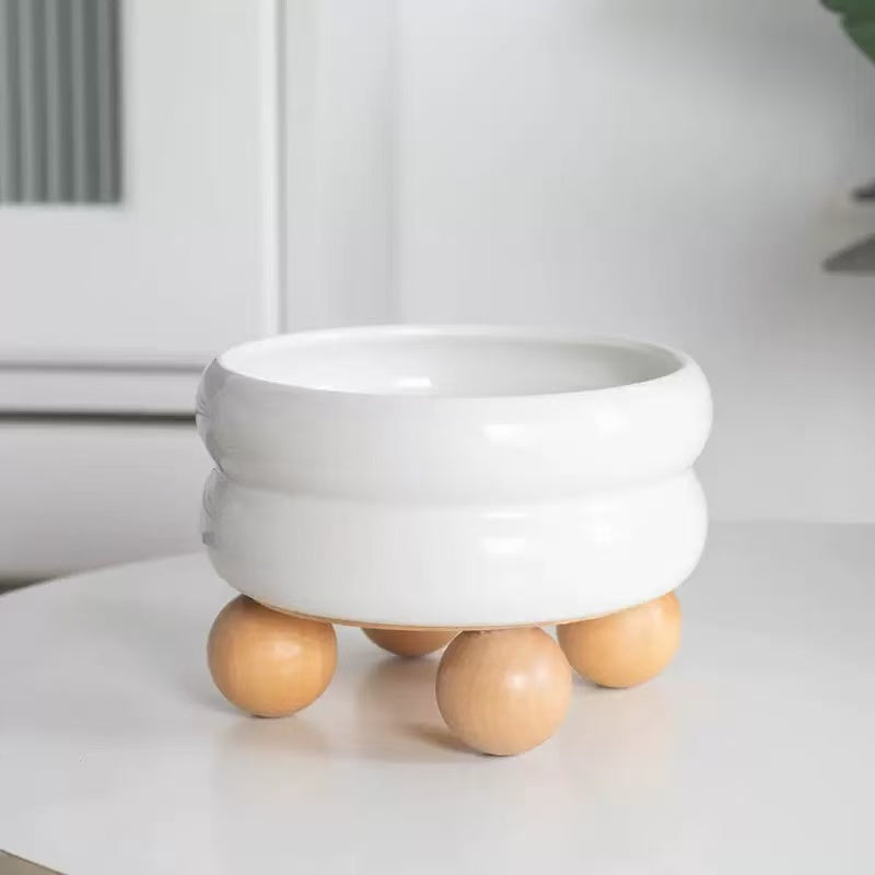 Ceramic Pet Bowls with Wood Stand