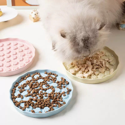 Ceramic Slow Feeder Pet Bowl - Paw Style