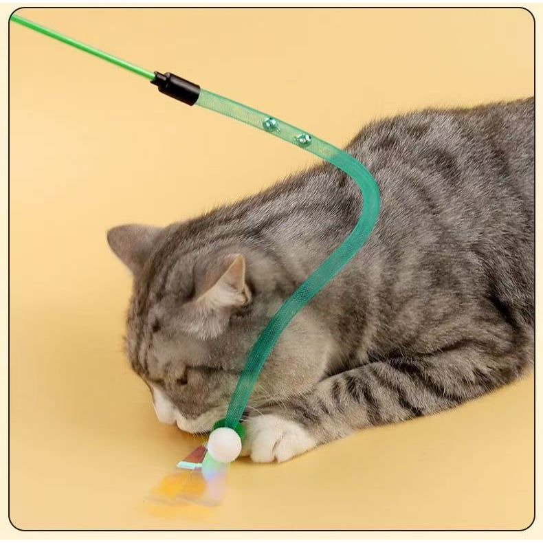 Interactive Bouncy Mesh Cat Teaser Wand Toy - Green