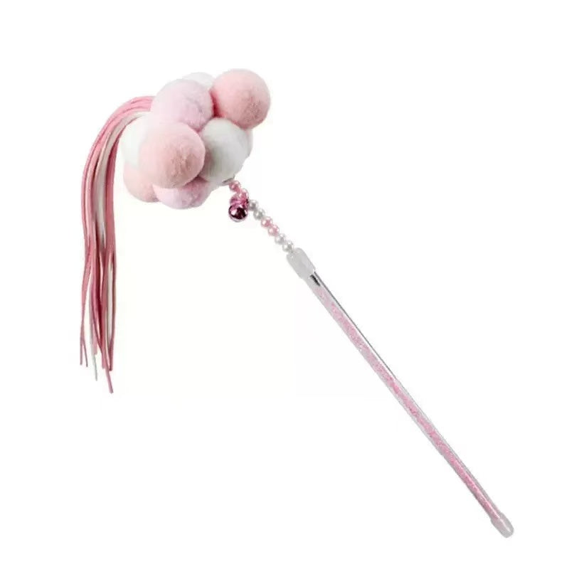 Cat Teaser Wand Toy - Colorful Plush Ball