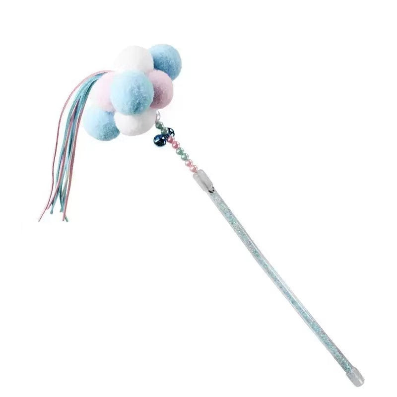 Cat Teaser Wand Toy - Colorful Plush Ball