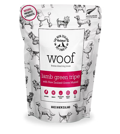 The New Zealand Natural Woof Freeze Dried Dog Treat Lamb Green Tripe 40g
