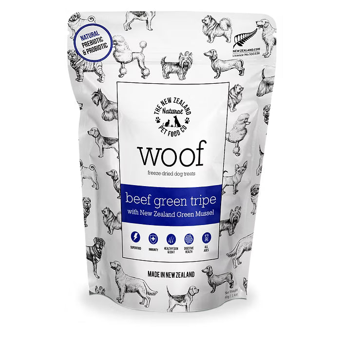 The New Zealand Natural Woof Freeze Dried Dog Treat Beef Green Tripe 40g