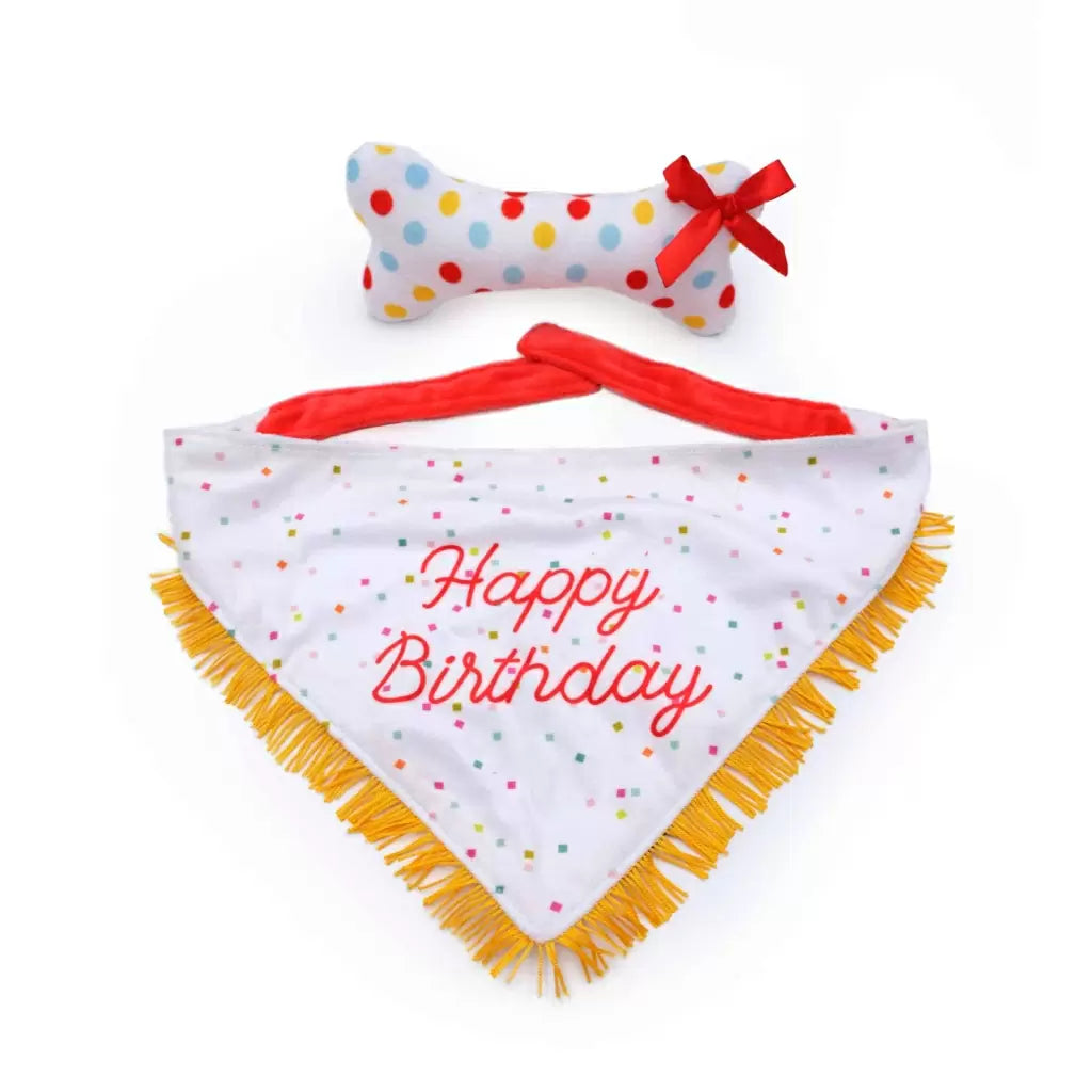 Zippypaws Dog Toy Birthday Bandana and Bone 2Pack