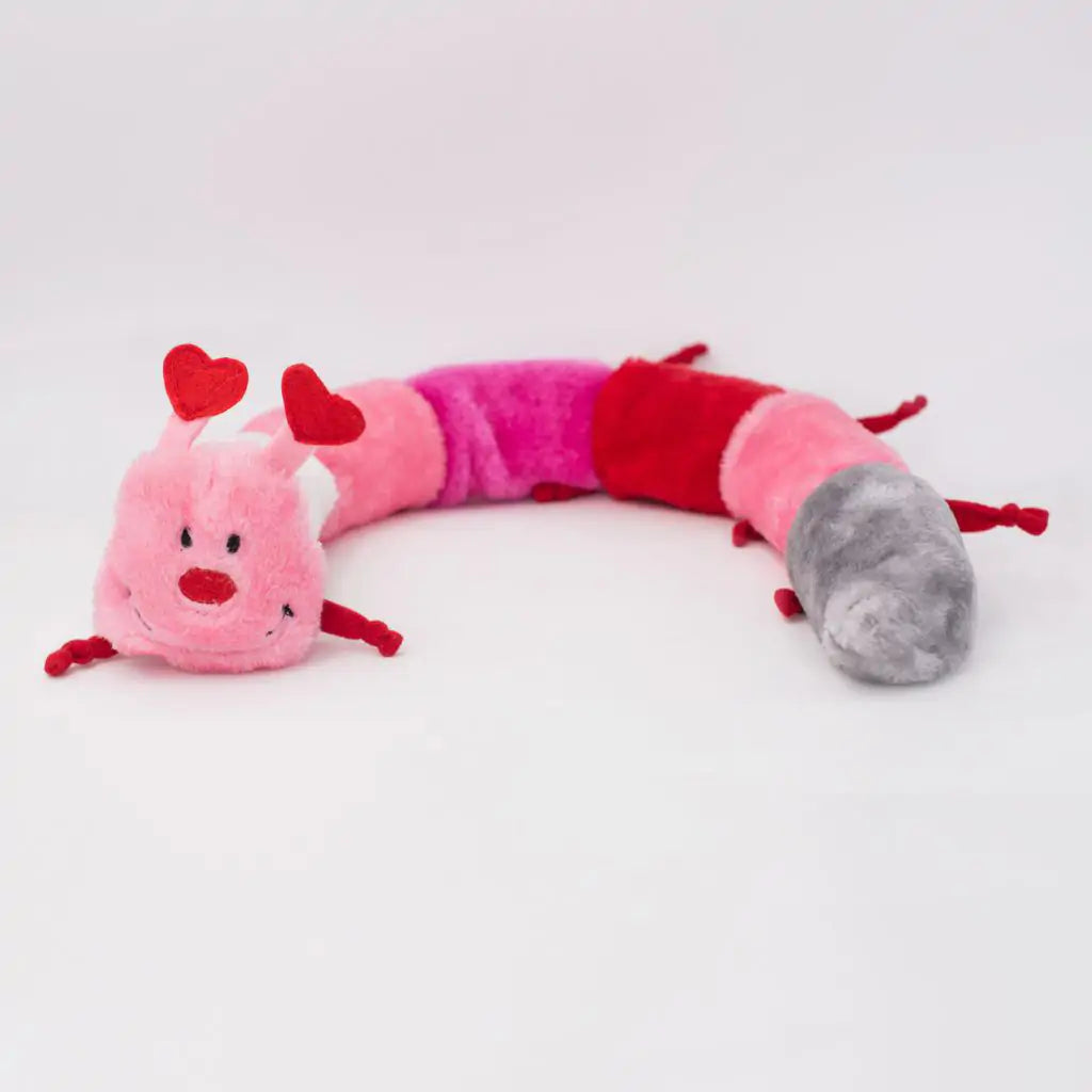Zippypaws Plush Dog Toys Valentine’s Caterpillar – Deluxe with 7 Squeakers