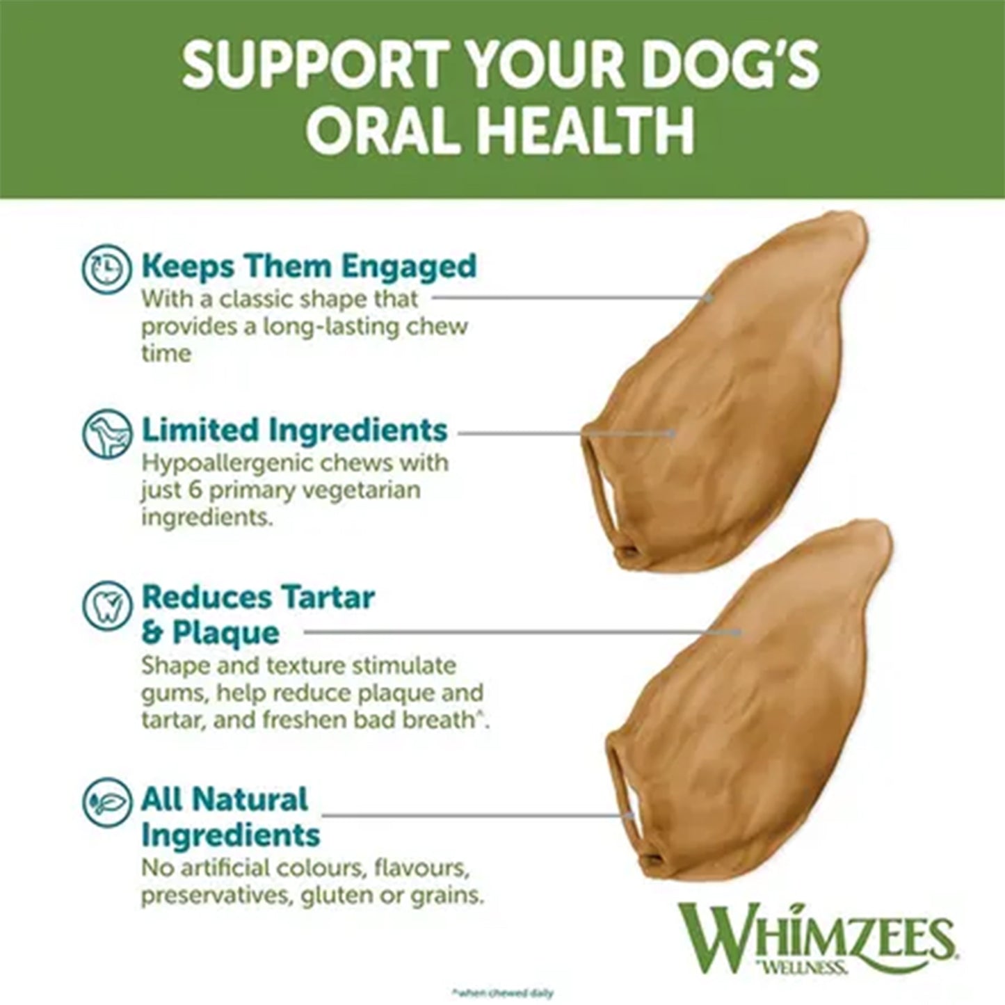 WHIMZEES® Dog Dental Treats Veggie Ear Bulk Box 18 Pack