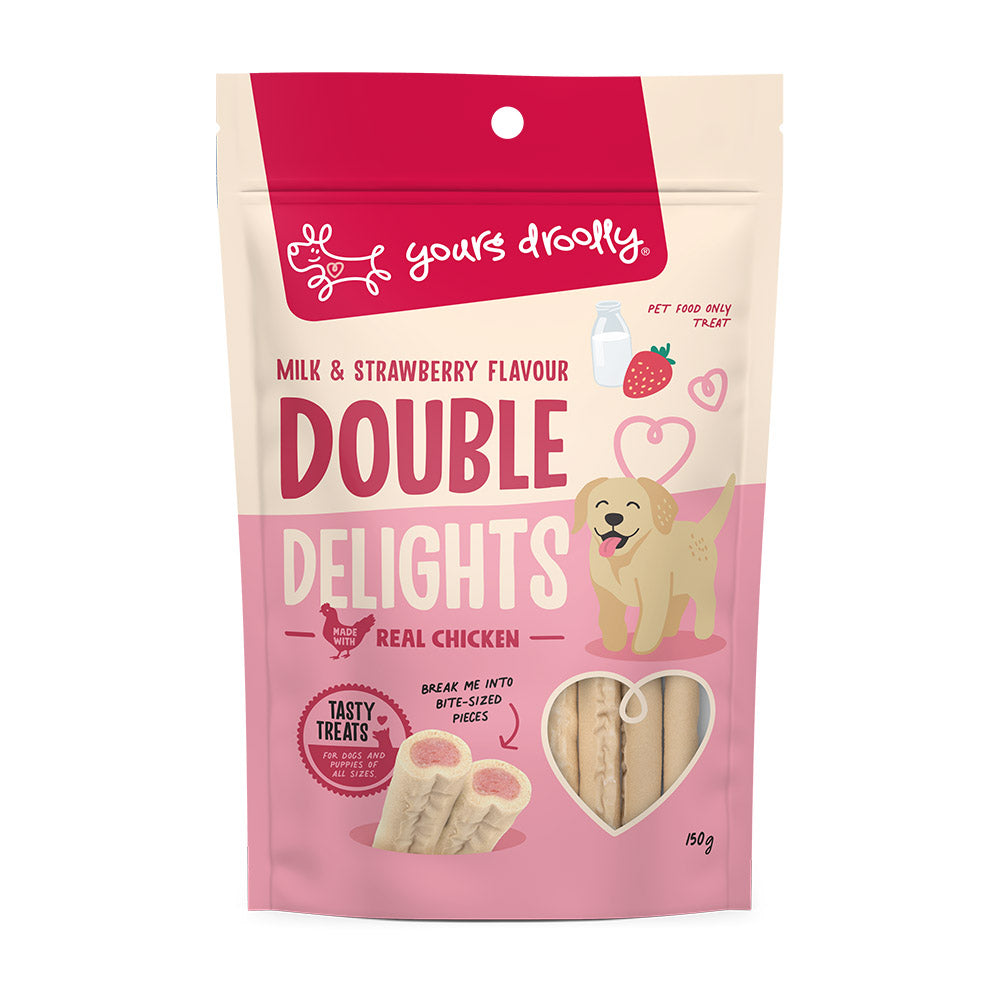 Yours Droolly Dog Treats Double Delights - Milk & Strawberry 150g