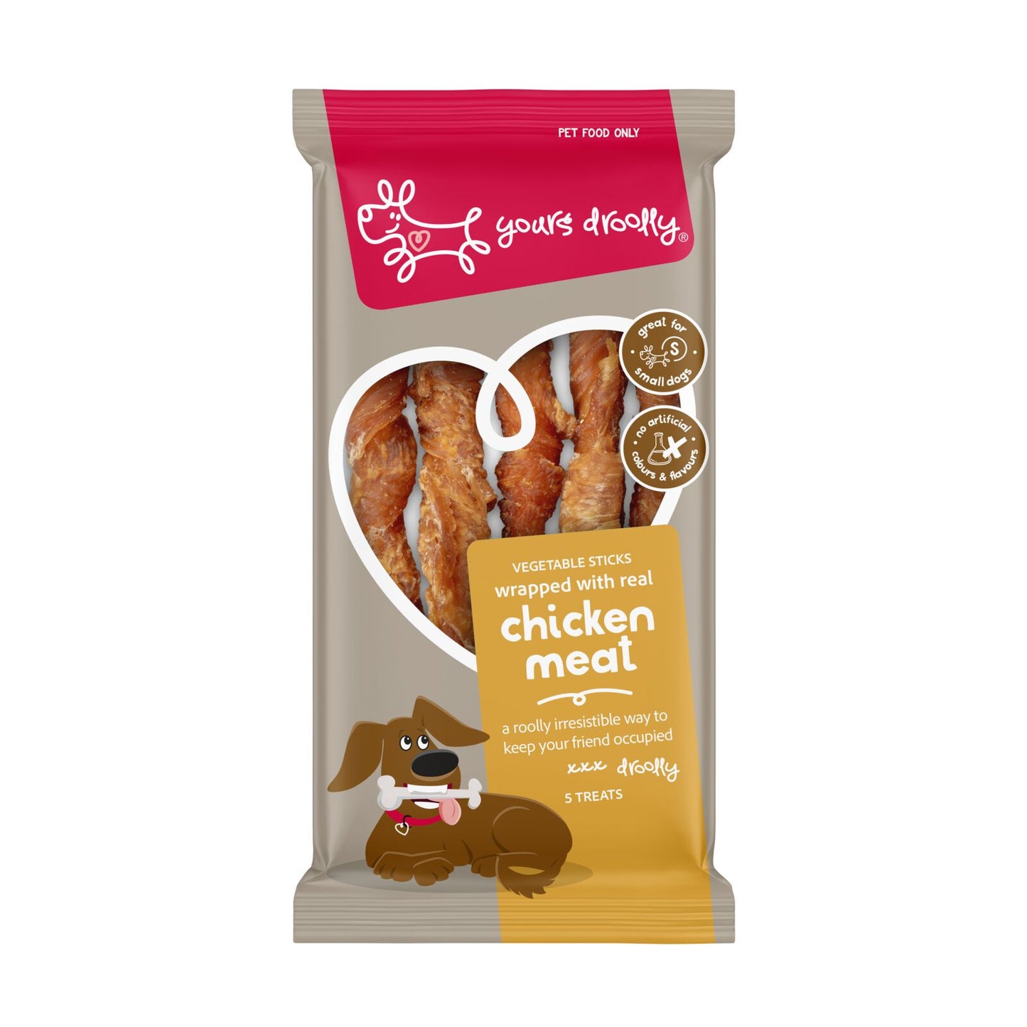 Yours Droolly Dog Treats Chicken Wrapped Vegetable Sticks Small 5 Pack