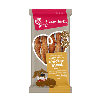 Yours Droolly Dog Treats Chicken Wrapped Vegetable Sticks Small 5 Pack
