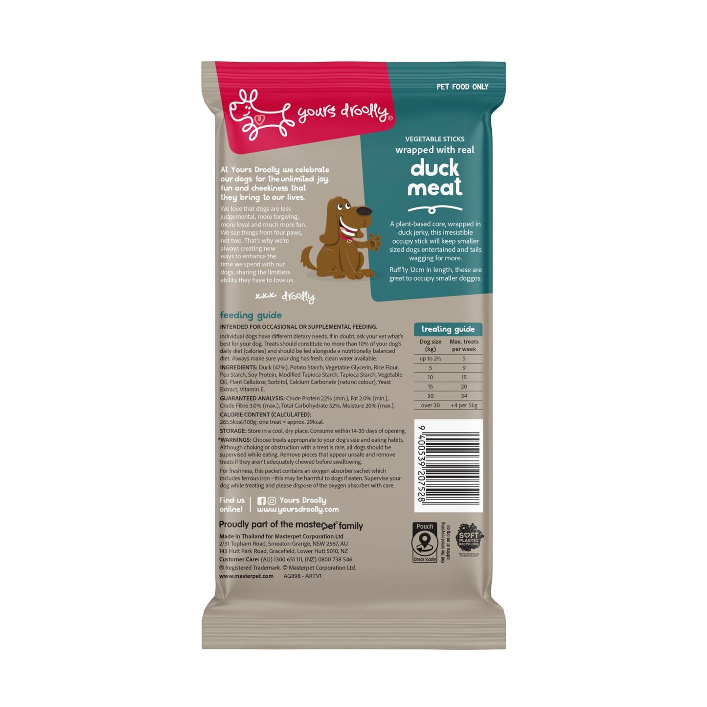 Yours Droolly Dog Treats Duck Wrapped Vegetable Sticks Medium 4 Pack
