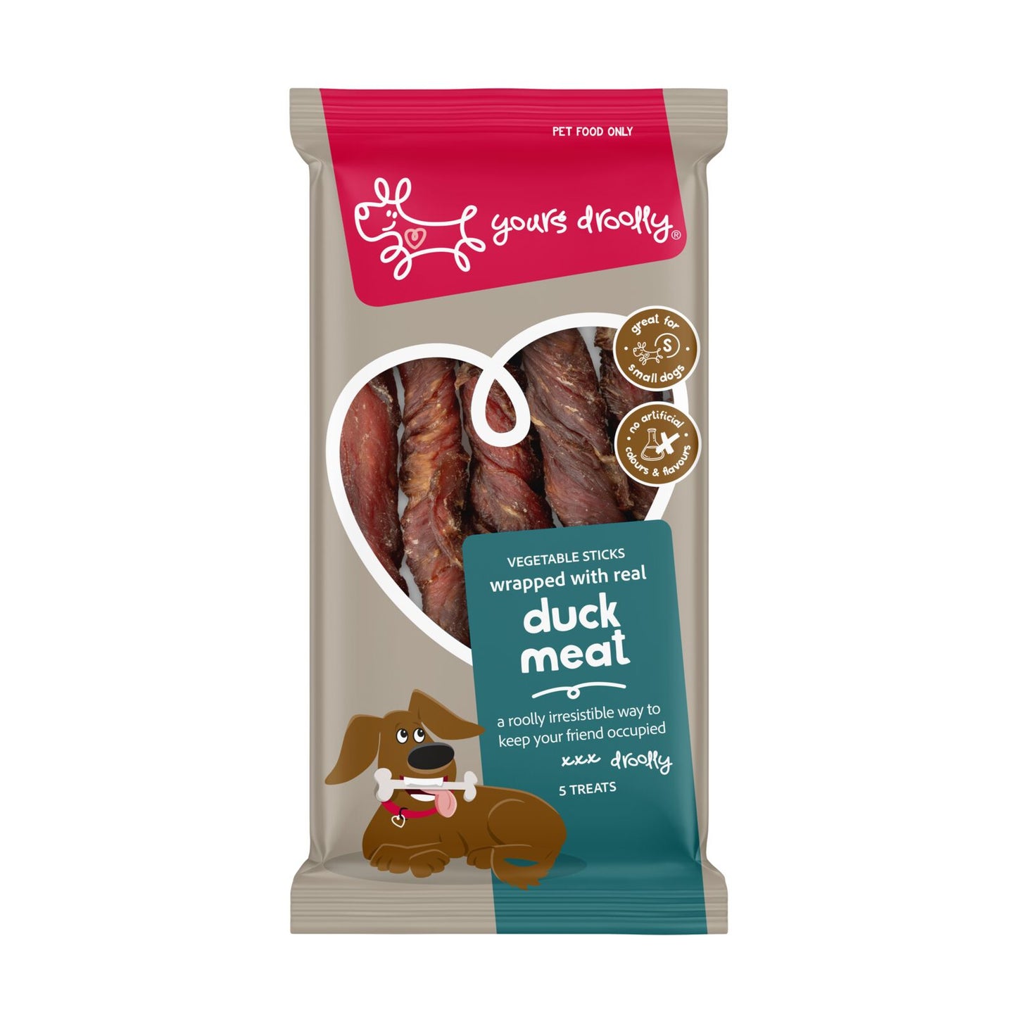 Yours Droolly Dog Treats Duck Wrapped Vegetable Sticks Small 5 Pack