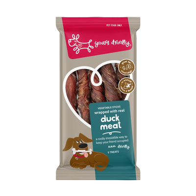Yours Droolly Dog Treats Duck Wrapped Vegetable Sticks Small 5 Pack
