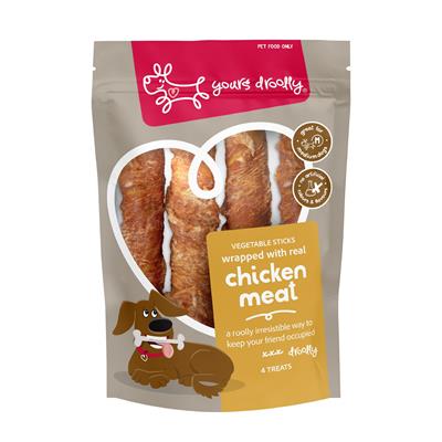 Yours Droolly Dog Treats Chicken Wrapped Vegetable Sticks Medium 4 Pack