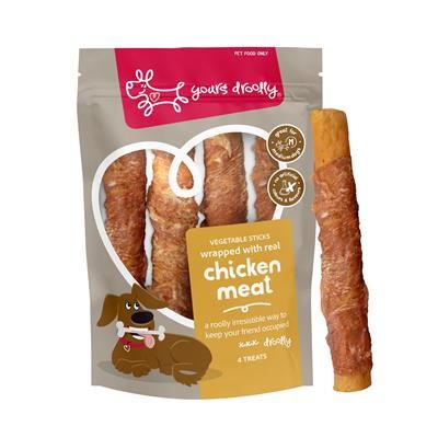 Yours Droolly Dog Treats Chicken Wrapped Vegetable Sticks Medium 4 Pack