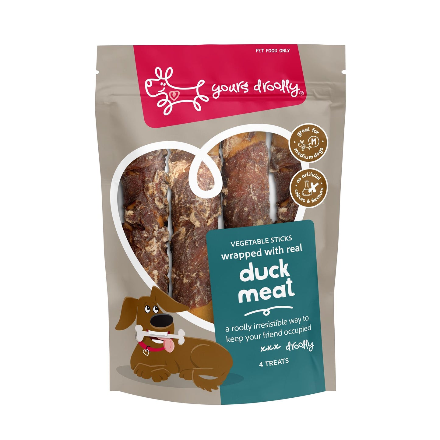 Yours Droolly Dog Treats Duck Wrapped Vegetable Sticks Medium 4 Pack