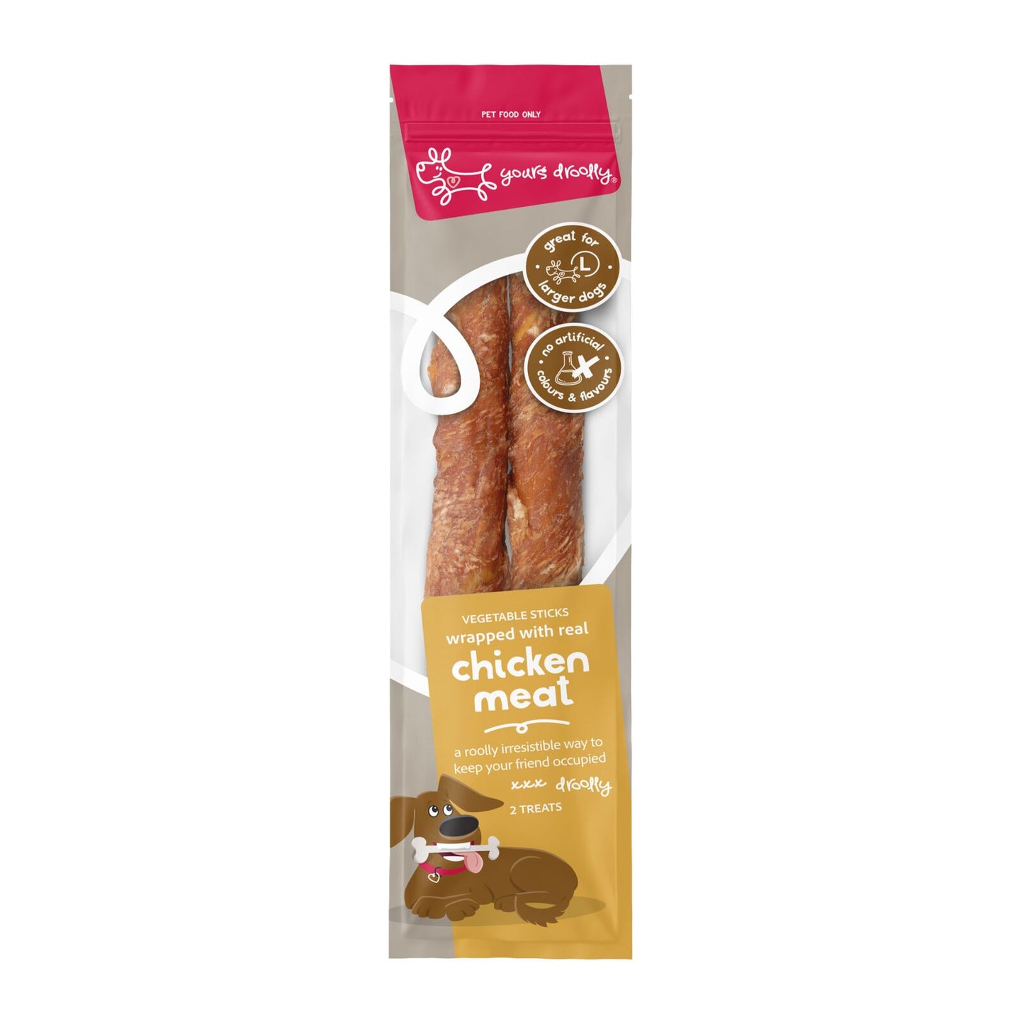 Yours Droolly Dog Treats Chicken Wrapped Vegetable Sticks Large 2 Pack