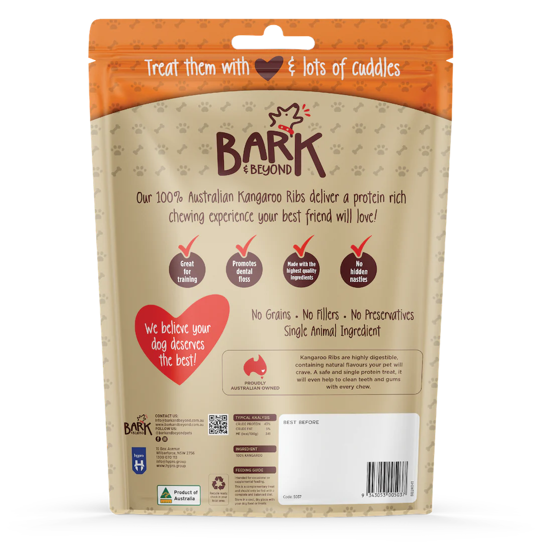 Bark & Beyond Dog Treats Kangaroo Ribs 600g