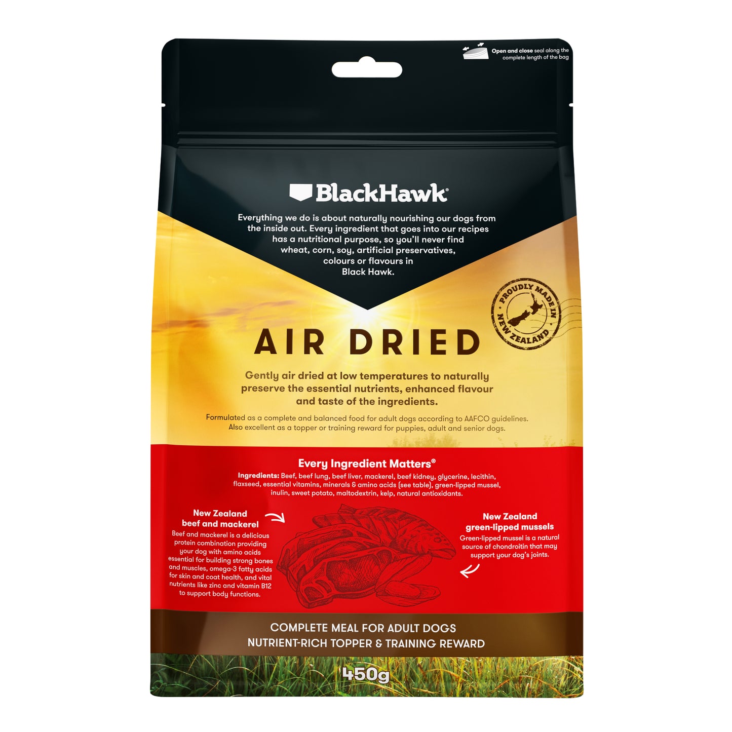 Black Hawk Air Dried Adult Dog Food Beef & Mackerel