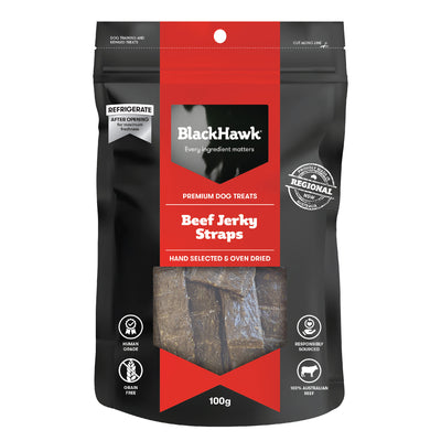 Black Hawk Dog Treats Beef Jerky Straps 100g